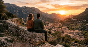 Pareja disfrutando de una escapada romántica en Mallorca al atardecer